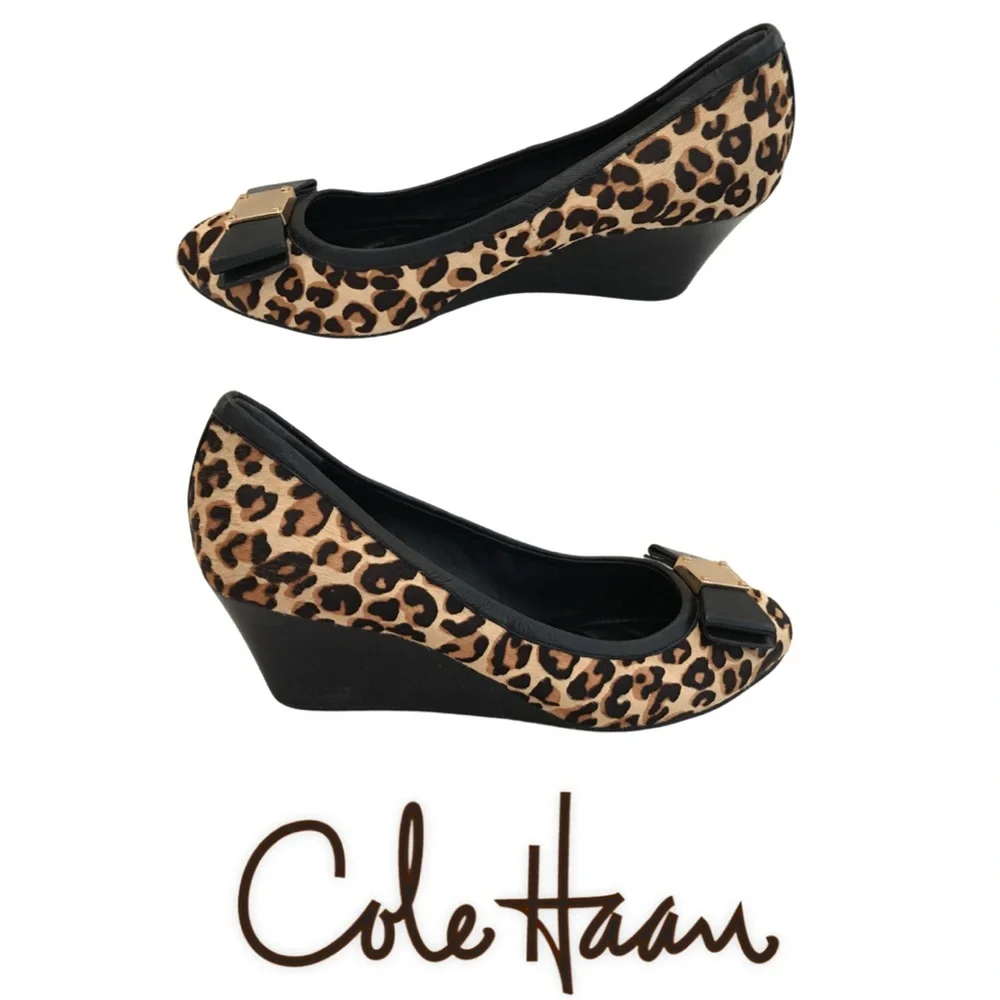 Cole Haan Leopard Print Wedge Ballet Flats with Gold Accent